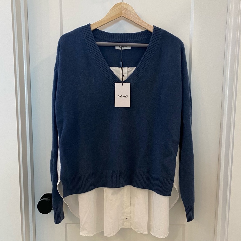 NAADAM Cashmere Mixed Media Pleated Back Sweater NWT Size Medium $375